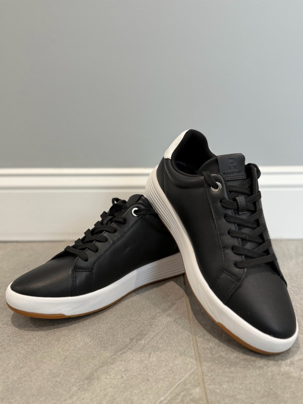 Rockport Black and White Women's Casual Leather-Look Sneakers